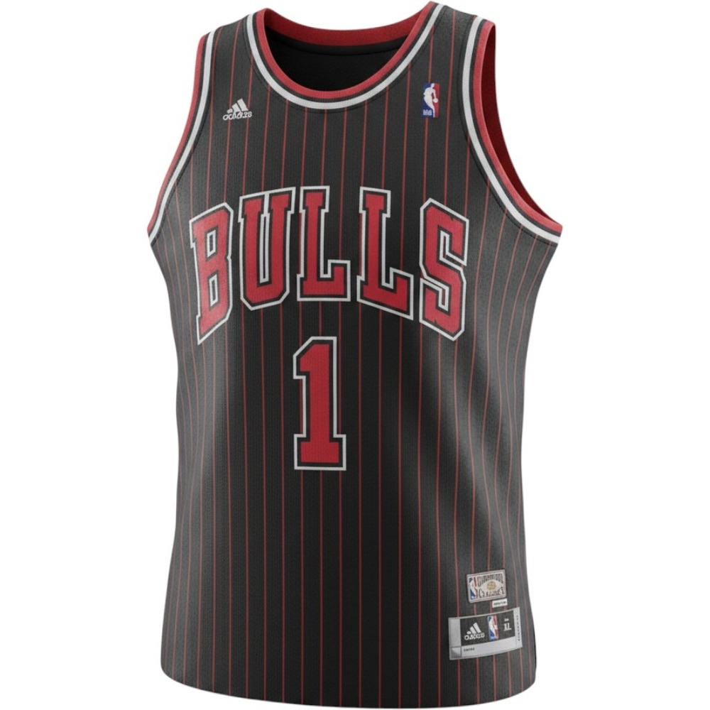 Adidas Derrick Rose 1 Chicago Bulls Hardwood Classics Black‎ Pinstripe Jersey XL
